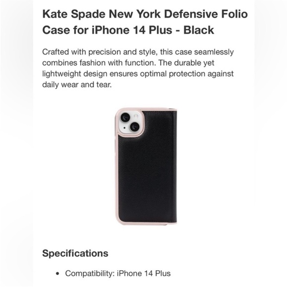 Kate Spade Wrap Folio Wallet Case IPhone 14 Plus Black New! - Picture 10 of 14